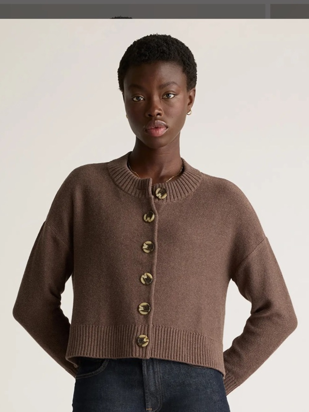 Quince brown 100% cotton cropped cardigan size S